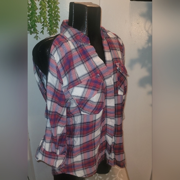 Sam Edelman Red and White Plaid Button Up Shirt S - Picture 7 of 8